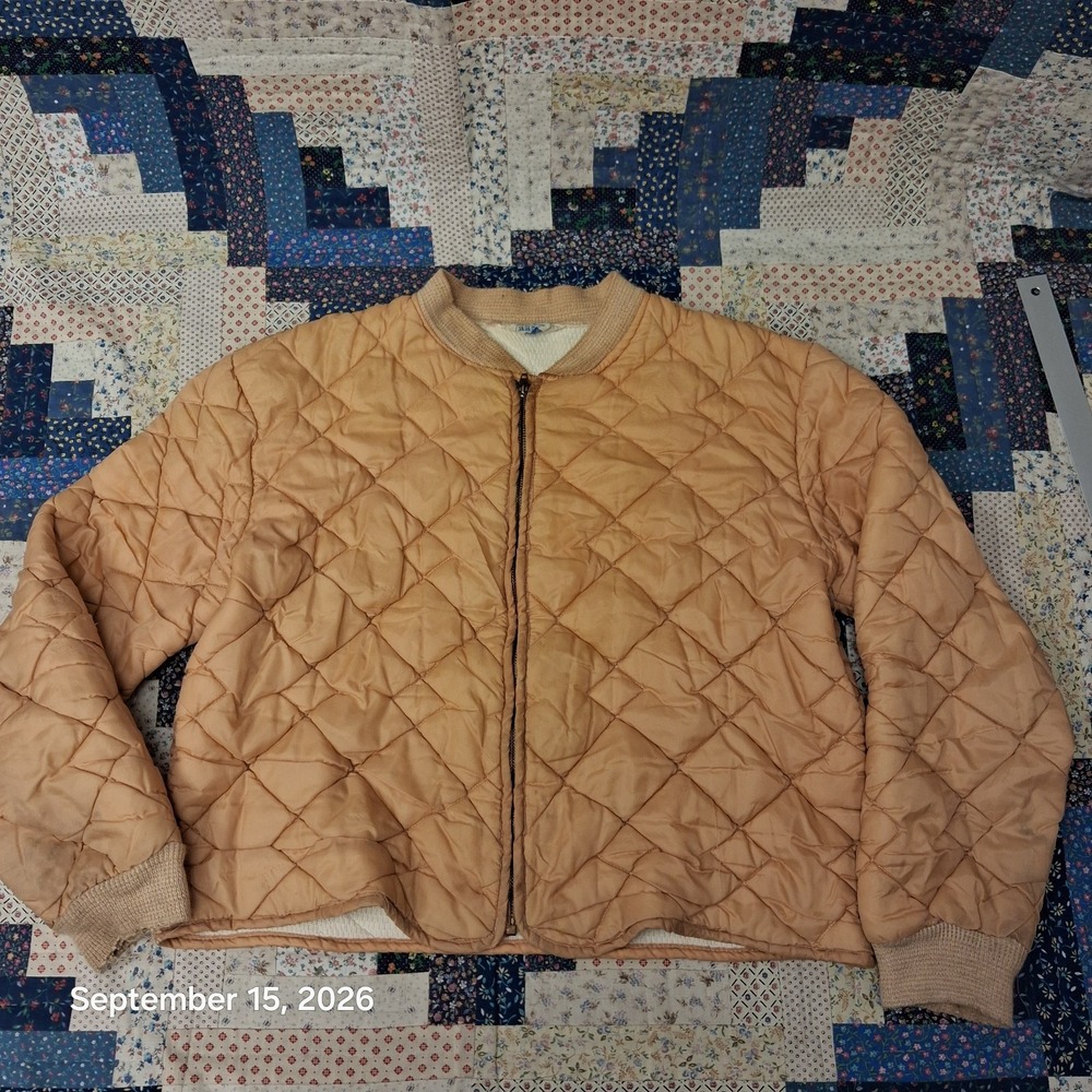 True Vintage 60s Brent Quilted Bomber Jacket Mens Large Tan Scovill Zip Thermal